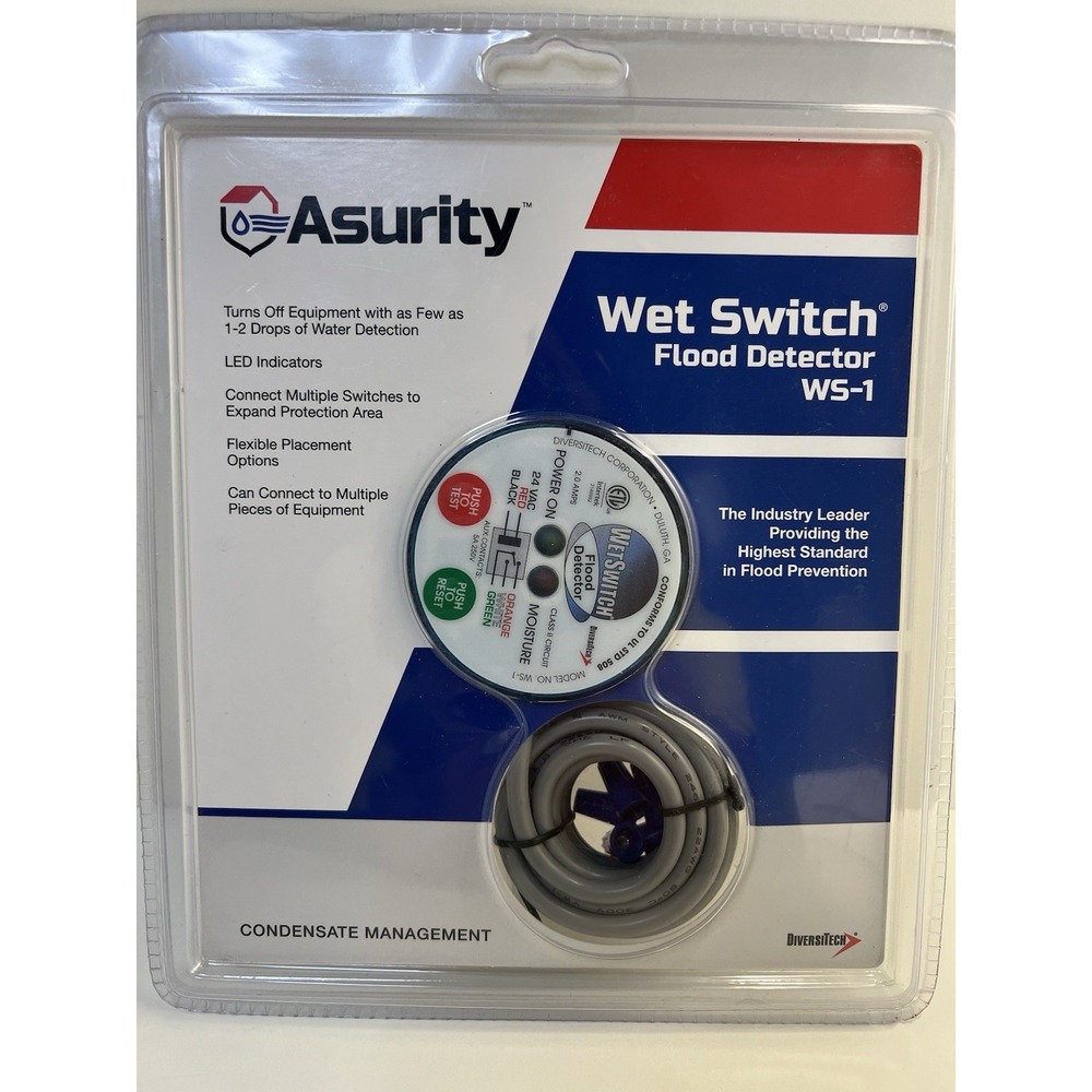 Asurity Wet Switch Flood Detector WS-1 Water Detector, LED Indicators, 1.5W NEW